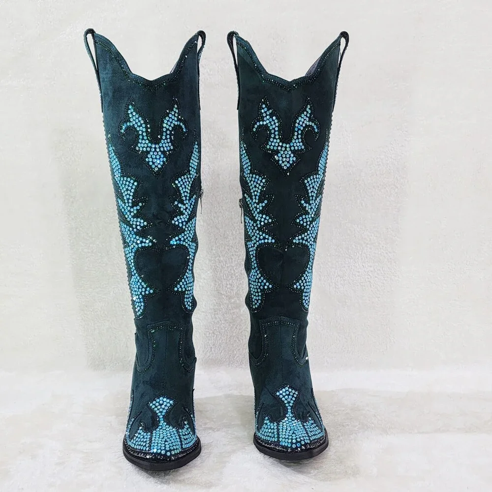 NIB Sparks Country Western Cowgirl Knee Boots Dazzleing Iridescent Rhinestones - Picture 13 of 16